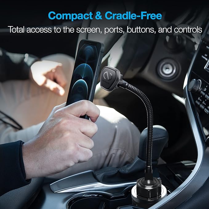 Naztech MagBuddy Elite XL Cup Cell Phone Holder for Car - Black Gooseneck Magnetic Stand Cup Phone Holders for Your Car Cellphone Holder Mount for Truck, Auto Seat Cupholder Mount for iPhone, Android