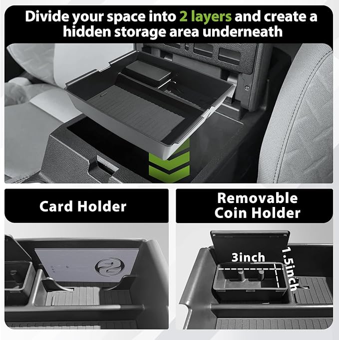 Muslogy Center Console Organizer Compatible with 2024 2025 2026 Toyota Tacoma 4th Gen Accessories Interior Storage Box Insert Tray Phone Pocket(Console Organizer+Dash Storage Box)