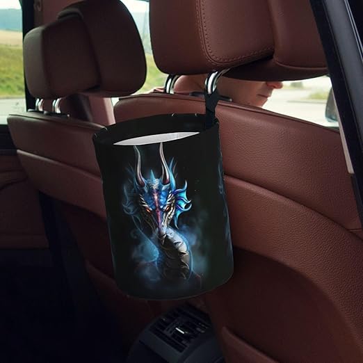 Yellow Dragon Black Car Trash Can Leak Proof Hanging Waterproof Garbage Can Multipurpose Trash Bin for Car SUV Front Seat Headrest Collapsible and Portable Storage Pocket