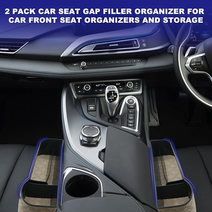 Car Seat Gap Filler Organizer, 2 Pack Seat Gap Storage Box, Leather Cup Holder Gap Bag for Console Car Organizers and Storage, Car Gap Filler Organizer for Phones, Sunglasses, Keys and Cards
