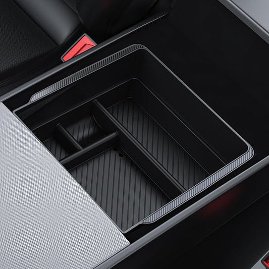 BASENOR 2026 Tesla Model Y Model 3 Armrest Storage Box, Center Console Organizer (Carbon Edition) for Tesla 3 Highland 2024 2025 2026 Model Y 2025 2026 Juniper (Standard/Premium/Performance)