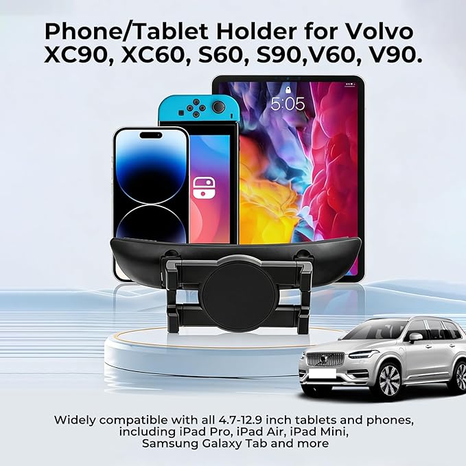 Car Tablet Holder with Hooks for Volvo XC90 XC60 S60 S90 V60 V90 Accessories, Car Headrest Mount Holder Compatible with iPad Pro Air Mini, Galaxy Tabs, 4.7-12.9 Inch Phones & Tablets, Black