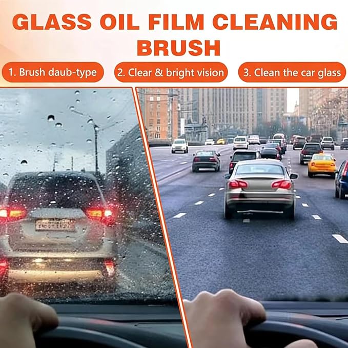 3 Pack Glass Oil Film Remover for Car Windshield-300g, Roll-On Glass Cleaning Compound with Cleaning Board, Removes Smudges & Residue, Restores Clear Visibility (3 Pack)