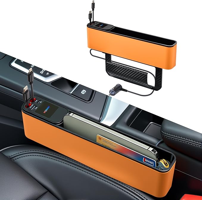 MQOUNY Car Seat Gap Filler with Retractable Car Charger, 36W Cars Adapter USB C Fast Charger for iPhone 17 Pro Max 16 14 13, Multifunctional Seat Side Gap Filler,Car Accessories Birthday Gifts