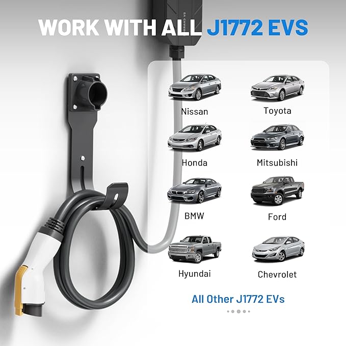 MECMO EV Charger Holder SAE J1772 Nozzle Holster Dock and J-Hook Combination Wall Mount, EVSE Electric Vehicle Car Charger Cable Organizer EV Charger Cord Wall Hook Cable Holder J1772 Connector