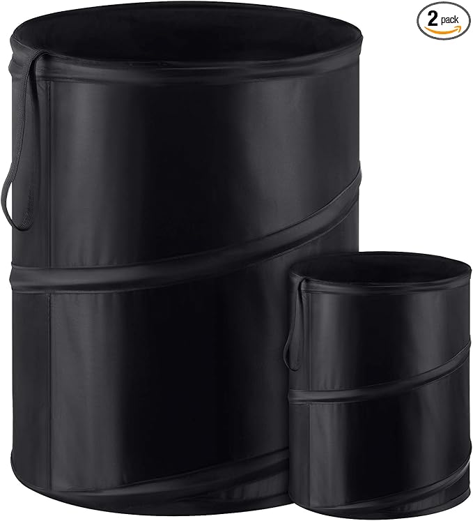BBTO 2 Pcs Pop up Car Trash Can, Combination Size Portable Collapsible Trash Can with Elastic Band Hanging Waterproof Waste Basket, Rubbish Bin for Car Garbage Camping Traveling