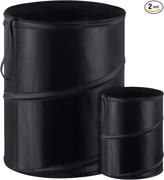 BBTO 2 Pcs Pop up Car Trash Can, Combination Size Portable Collapsible Trash Can with Elastic Band Hanging Waterproof Waste Basket, Rubbish Bin for Car Garbage Camping Traveling