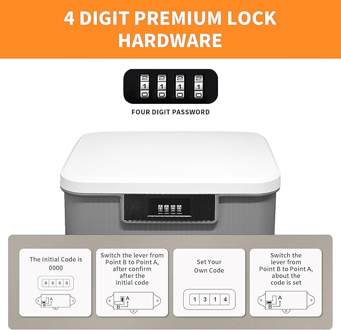 Lockable Storage Container Bin, 2.3 Gallon Capacity Organizer Box with Combination Lock, Heavy Duty Plastic Trunk, Usable As Item Organizer Or Office File Storage(Gray)