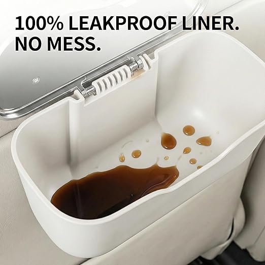 Car Trash Can with Lid - Leakproof Hanging Car Garbage Bin for Door & Seat Back - Waterproof Auto Trash Bag & Multifunctional Storage Organizer for SUV, Truck, Sedan (White)