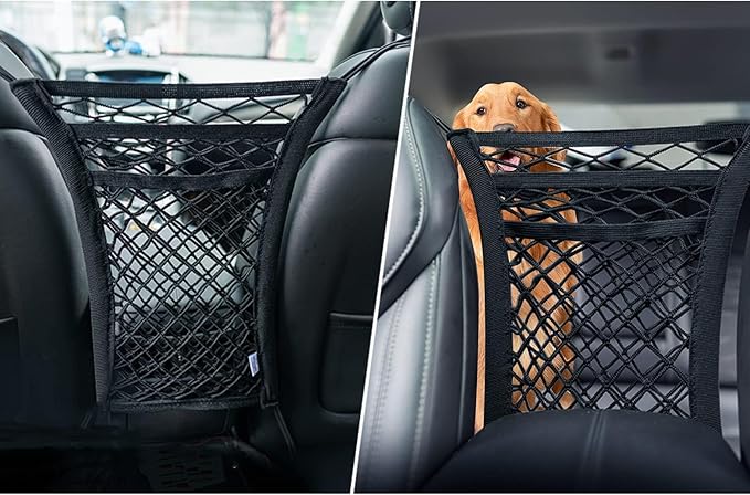 OUTMX Dog Car Net Barrier for 2018-2024 Jeep Wrangler JL 2 or 4 Doors, Pet Barrier with Car Mesh Organizer for Dog & Child Safety Divider with Storage Pouch