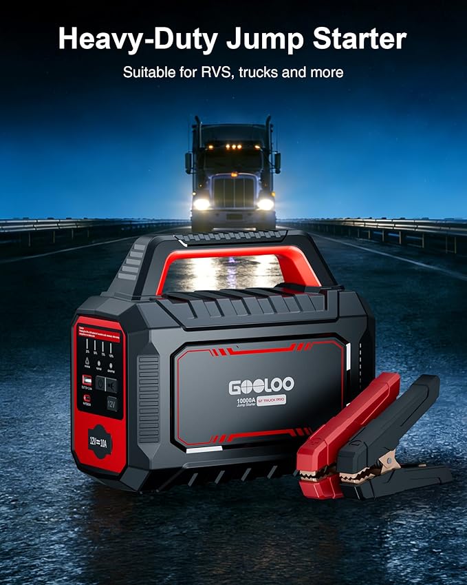 GOOLOO GT Truck PRO 10000A Jump Starter with 65W Fast Charge, 64000mAh Portable Car Battery Booster Power Pack (for All Gas All Diesel), 12V Jump Box with LED Light, Thickened Jumper Cable