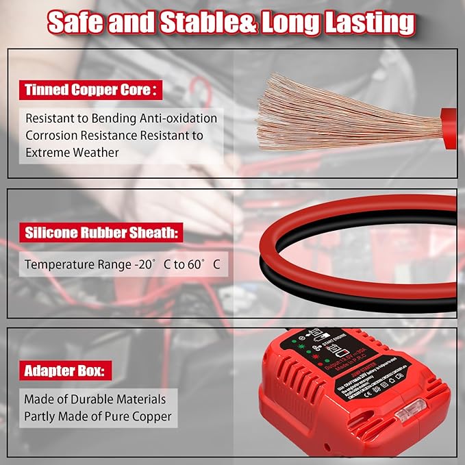Jump Starter Adapter for Craftsman 20V V20 Li-ion Battery Powered with Jumper Cable Clamps Portable Car Charger Jump Starter(Battery Not Included)