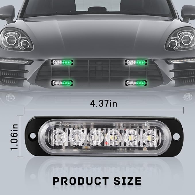 SEISSO 4-Pack 6 LED Sync Feature Strobe Lights Vehicles Trucks Emergency Lights Kit 12V -24V Warning Hazard Flash Lights Grill Grille Surface Mount Super Bright Waterproof, Green/White