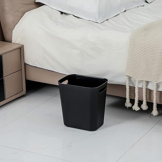 UUJOLY Plastic Trash Can Wastebasket, Garbage Container Basket for Bathrooms, Kitchens, Offices, Kids Rooms, Black, 3.5 Gallon, 2 Pack