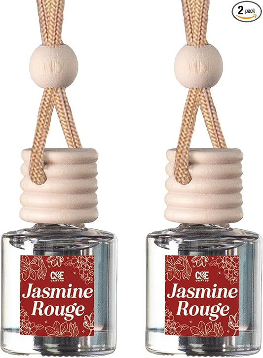 C&E Craft Co Hanging Car Air Freshener Diffuser 2 Pack, Long Lasting Fragrance Oil Car Freshener, Glass Bottle Auto Air Freshener, Made in USA (Jasmine Rouge)