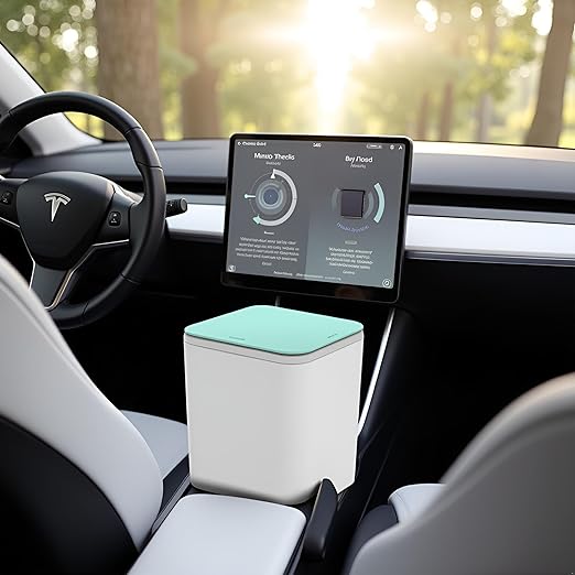 Mini Car Trash Can with Press Lid, Leakproof One-Piece Design, ABS Plastic Garbage Bin with Stainless Steel Spring for Auto Interior (White)
