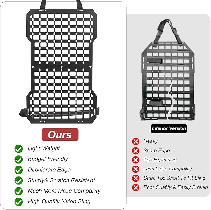 Rigid Molle Panels for Vehicles Truck Mount Rack Panel Tactical Seat Back Organizer Adjustable with 3 Storage Bag