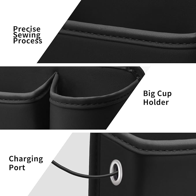 Car Leather Cup Holder Gap Bag 2-Piece Car Seat Gap Filler with Cup Holders for Cups Glasses Keycard (Main and Passenger) (Classic Black)