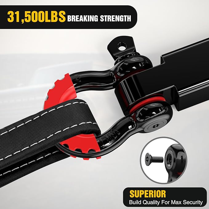 Nilight 3" x 30' Recovery Tow Strap Kit with 2" Hitch Receiver and 3/4" Anti-Theft D-Ring Shackles Storage Bag Heavy Duty Tow Rope for Car Truck SUV ATV (MBS 31500LBS)