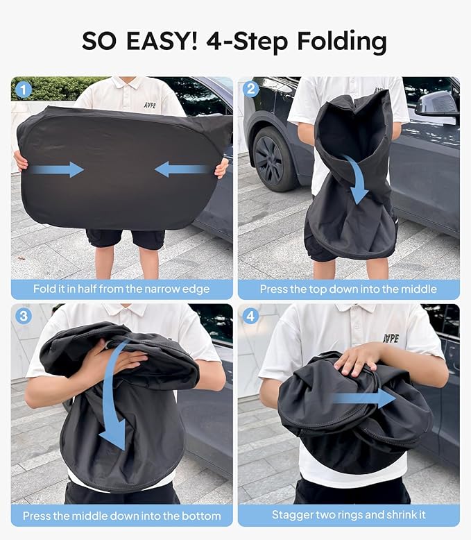 2026 Upgraded Accessories Tesla Model X Windshield Sunshade [Ice Shield Tech Fabric, 100% Sun Blockage], Foldable Heat Insulation Sunshade with Storage Bag, for Tesla Model X 2016~2026, Silver Coating