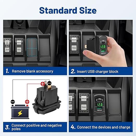 Anina USB C Rocker Switch Insert 12V 24V 30W USB A PD Outlet Socket with LED Voltage Display 18W QC 3.0 Charger Replacement for Marine Cars Truck Van Boat RV Motorcycle ATV