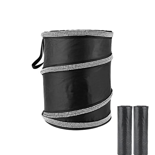 eing Car Trash Can, Portable Garbage Bin with Bling Diamonds, Collapsible Pop-up Water Proof Bag, Waste Basket Bin, Rubbish Bin (1 Pack, White)