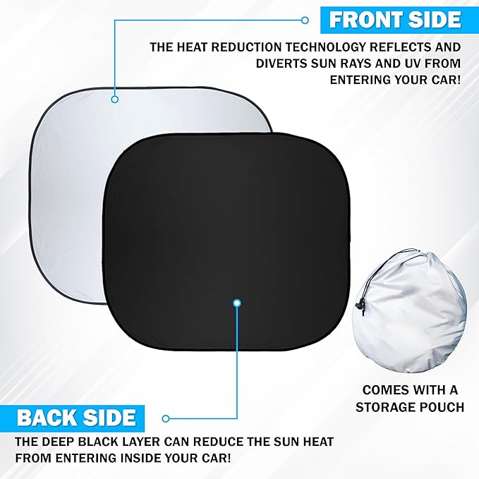 Autovir 2 Piece Car Windshield Sun Shade Foldable | Durable Polyester Windshield Sunshade Blocks Sun, Heat, and UV Rays | Sunshade for Car Ensuring Interior Protection | Small (29"x23.5")