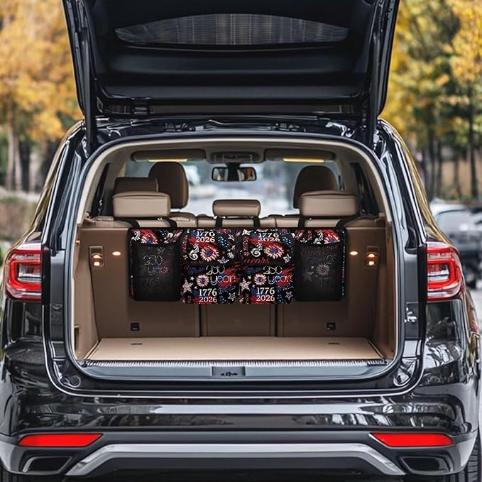 250 Years Trunk Storage Organizer Waterproof Collapsible Car Storage Bag with 4 Pockets Large Capacity Backseat Trunk Organizer Universal Fit for Cars SUV Sedans