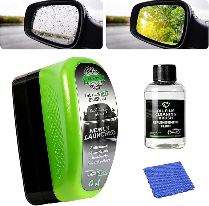 Clear Vision Glass Cleaner -Oil Free Car Glass Brushes, Upgrade 2.0 Cleaner, Automotive Oil Film Cleaning Brush for Car Windows, Clearvision Cars Windshield Cleaner Tool (1Set)