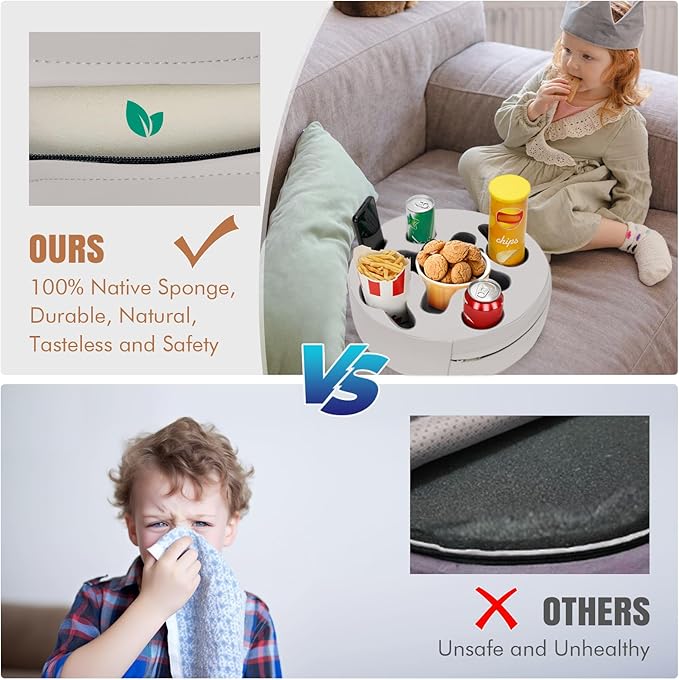 INNO STAGE Couch Cup Holder Pillow- -Sofa Cup Holder | Couch Caddy Drinks Cupholder Tray for Bed, Rv, Tv, Car, Man Cave, Backseat for Remote, Snacks (PUGrey, 13.7 x 13.7 inch)