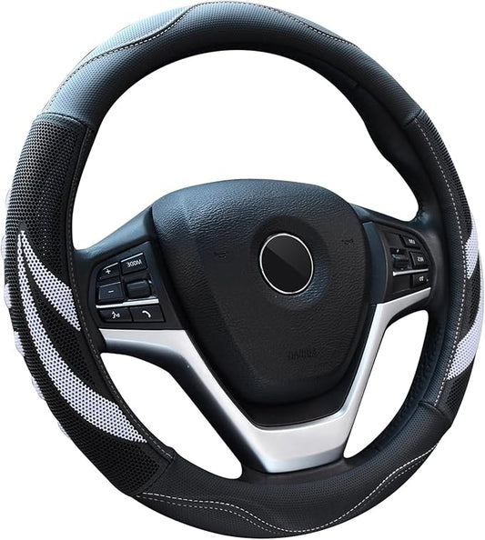 Alusbell Microfiber Leather Steering Wheel Cover Breathable Auto Car Steering Wheel Cover for Women and Men Universal 15 Inches (White)