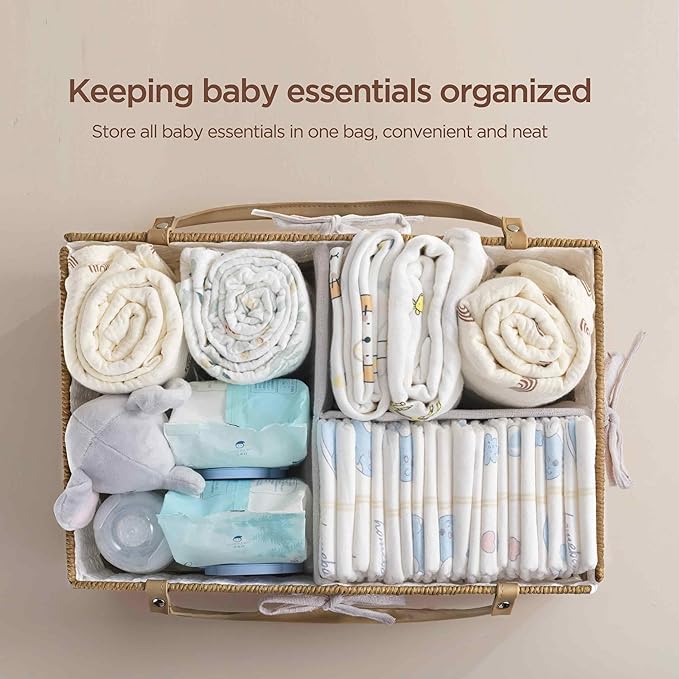 HBlife Diaper Caddy Organizer, Large Hand-Woven Storage Basket for Diapers & Baby Essentials - Modern Fashion Colorblock Design, Ideal Gift for Baby Shower & Registry Must-Have
