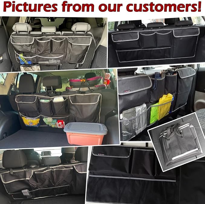 PlusXpres Car Backseat Trunk Organizer - Auto Hanging Seat Back Storage - Multipurpose Cargo Accessory - Space Saving Facilitator for SUV, Hatchback, Crossover, Minivan