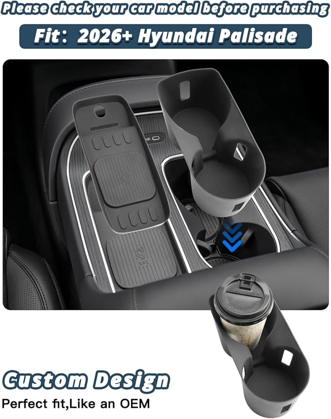 (2Packs)2026 Palisade Center Cup Holder for 2026 Hyundai Palisade Accessories Silicone Material Cupholder Coaster & Rubber Mat Compatible with 2026 Hyundai Palisade Calligraphy/SEL/Limited/XRT Pro