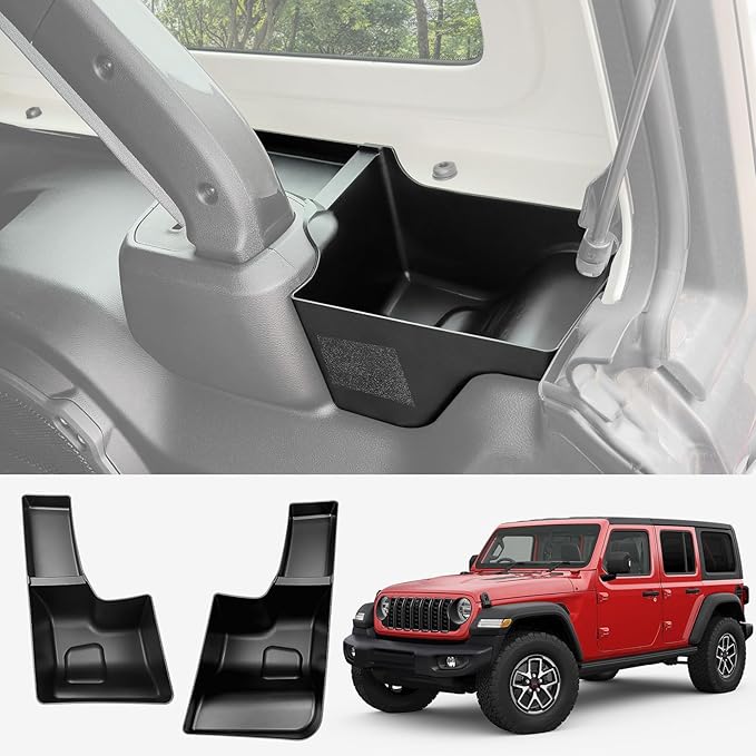 Trunk Side Storage Bin Fit for 2024 Jeep Wrangler JL JLU 4XE, Cargo Organizer Tray Wheel Well Storage Box for 2024 Wrangler JL 4 Door Accessories, 2PCS No Screws(Left+Right)