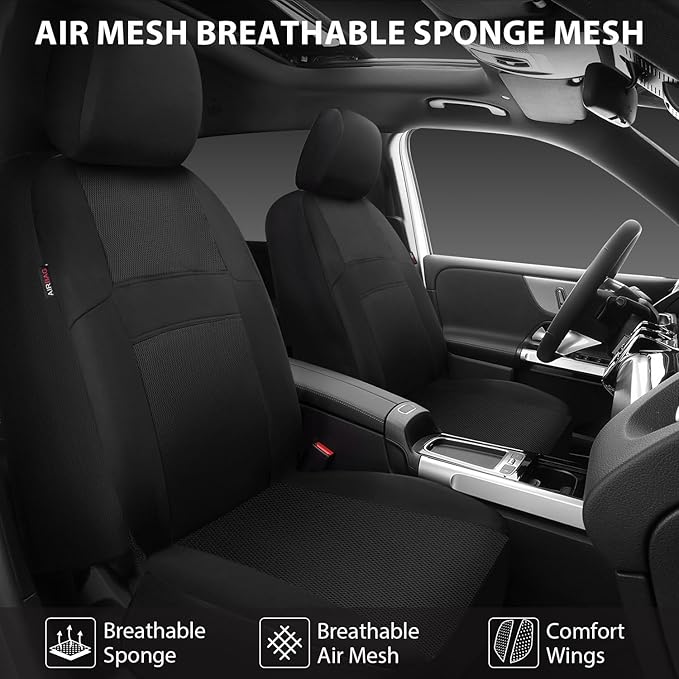 CAR PASS 3D Air Mesh Car Seat Covers Two Front Seats Only, Universal Seat Covers for Car Fit SUV,Vans,Sedan,Trucks, Breathable Automotive Interior Seat Covers Airbag Compatible (Black)