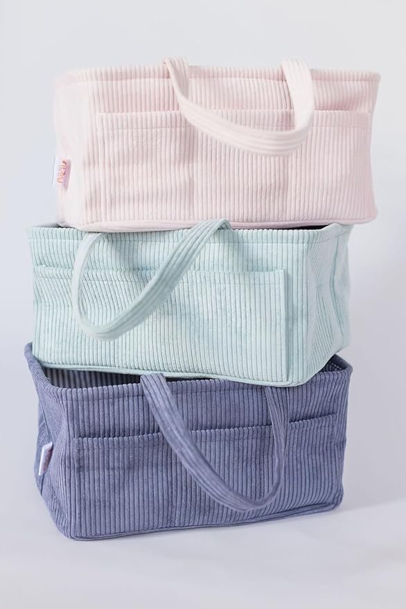 Diaper Caddy Organizer - Baby Pink Curdoroy Baby Storage Bin for Nursery & Car | Baby Shower Basket & registry Essential