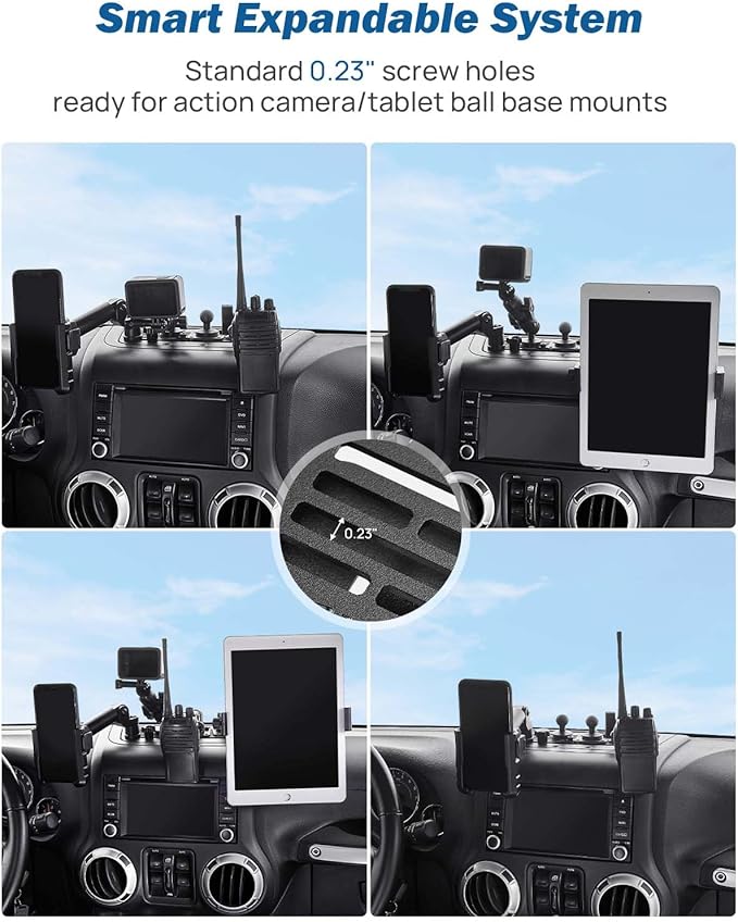 JOYTUTUS Metal Dash Mount Phone Holder Compatible with 2011-2018 Wrangler JK(Not Fit 2018 Wrangler JL) | Custom Fit Phone Mount Expansion Platform| One-Hand Adjustable Clip