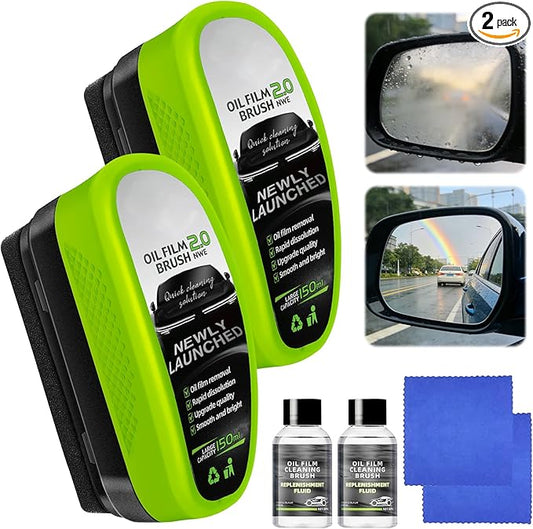Automotive Oil Film Cleaning Brush, Upgrade 2.0 Car Glass Cleaner Windshield, Car Windshield Cleaner Tool for Perfect Visibility (2 Sets)