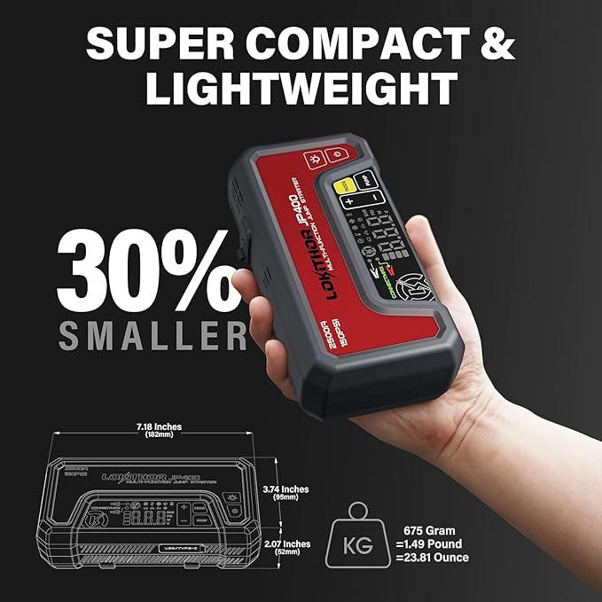 LOKITHOR JP400 Jump Starter with Air Compressor, 2500A 12V Portable Car Battery Booster Pack (8.5L Gas/6.5L Diesel) with ConnectMax Tech, 150PSI Tire Inflator, Auto-Shutoff & Dynamic Dwell (Red)