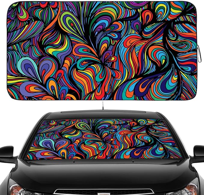 Gven Windshield Sun Shade for Car Front Window Cover Sunshades Visor Automotive Sun Shield for Full-Size Sedan & SUV, Mid-Size SUV, Sports Cars Mid-Size Pickup Truck Car Accessories(Abstract, L)