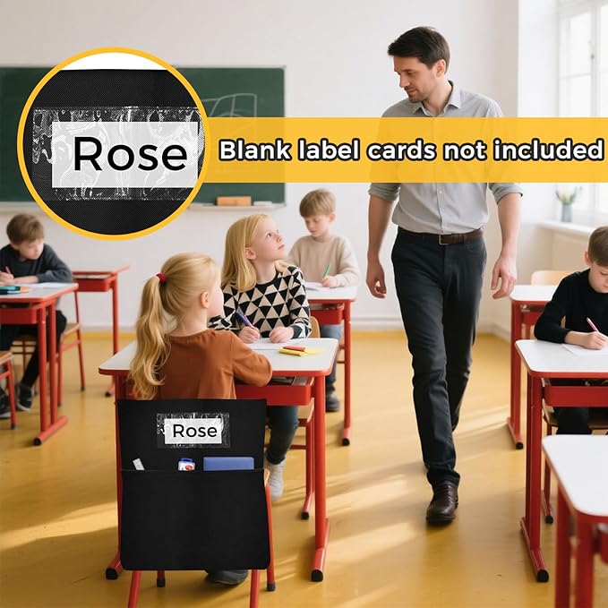 12 Pack Chair Pockets for Classrooms - Seat Sacks Organizer for K-2 Students, Durable Fabric Storage Pockets for School Supplies & Books