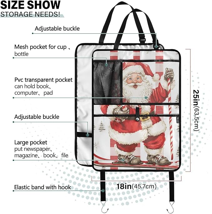 Christmas Santa Claus Candy White 2 Pack Backseat Car Organizer with Storage Pockets Seat Back Organizers for Kids Kick Mats Backseat Protector Automotive