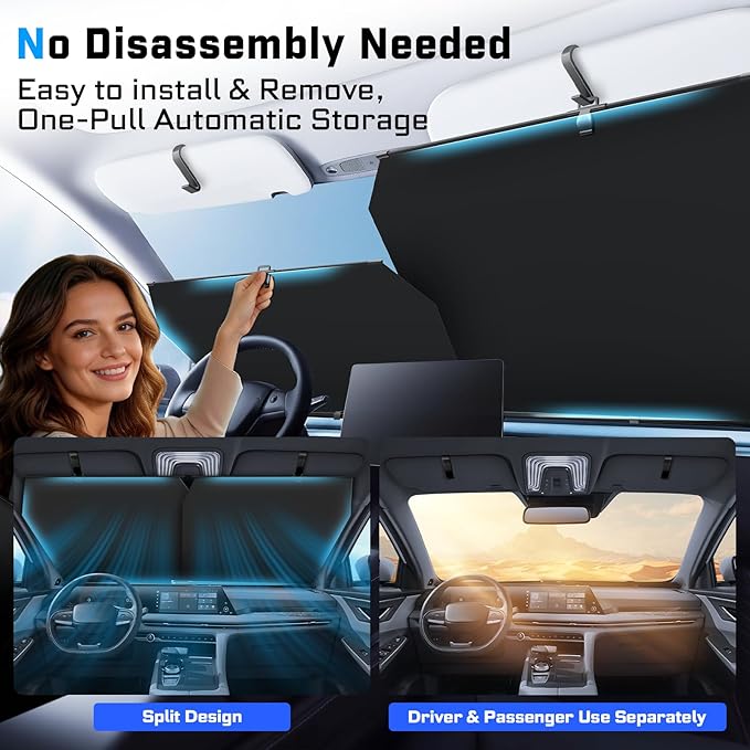 KUST Upgraded 2 Pack Retractable Automotive Sunshade Car Window Sunshades (Not fit for Truck), Adjustable Auto Thickened Sunshade, Car Accessories for All Season, Black and Silver, Blocks UV Rays