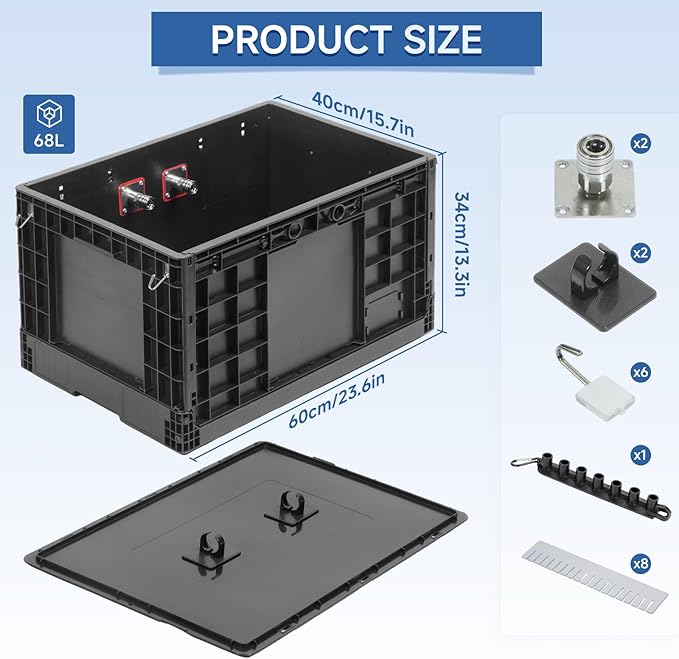 Wash and Garage Organizer Box, Foldable Plastic Crates for Foam Cannon with 1/4 Inch Quick Connector, Large Detail Car Care Box, Trunk Organizer for SUVS Sedans