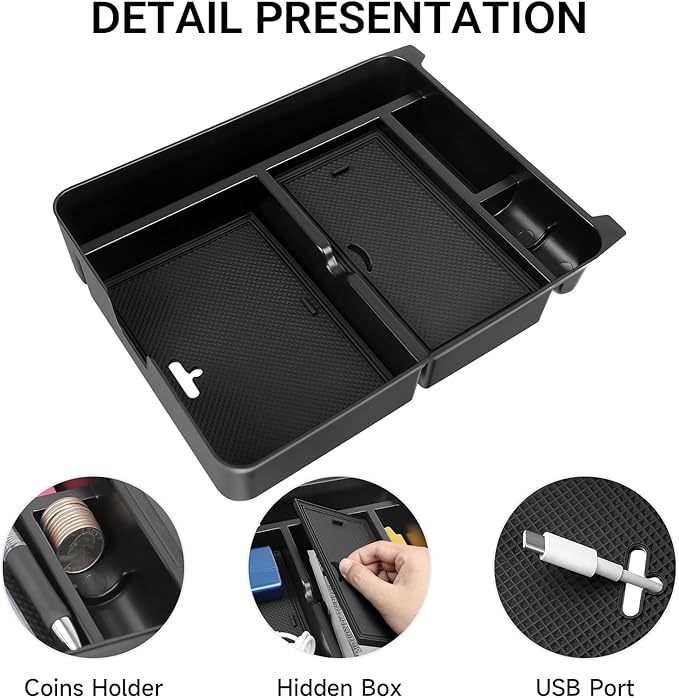 YOJOJOCO Center Console Organizer Compatible with Honda 2023-2025 2026 Pilot ＆ 2024-2026 Ridgeline ＆ 2024-2026 Passport Accessories Black ABS Plastic Material Armrest Hidden Secondary Storage Box