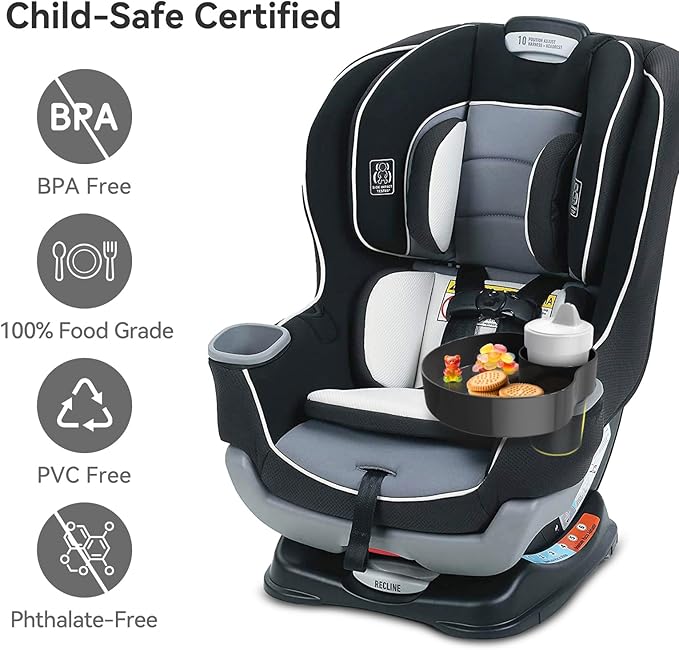 Car Seat Cup Holder Snack Tray Black, Toddler Travel & Road Trip Essentials Accessory for Mess-Free Snacking in the Car,Travel Tray for Kids Car Seat