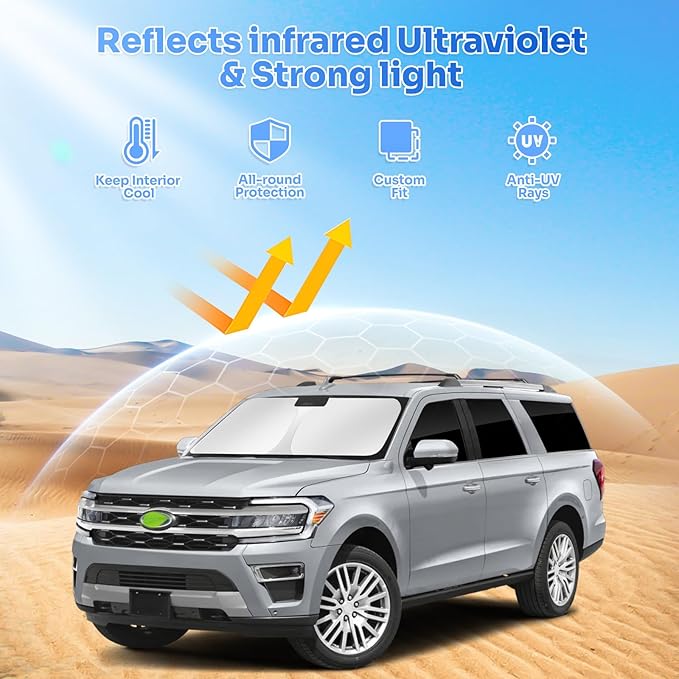 Canvcle Sunshades for 2025 2026 Ford Expedition Accessories Windshield Sun Shade Side Rear Window Shade Cover Sun Visor Shield Privacy Protection for Camping Keep Vehicle Cool Black 8PCS