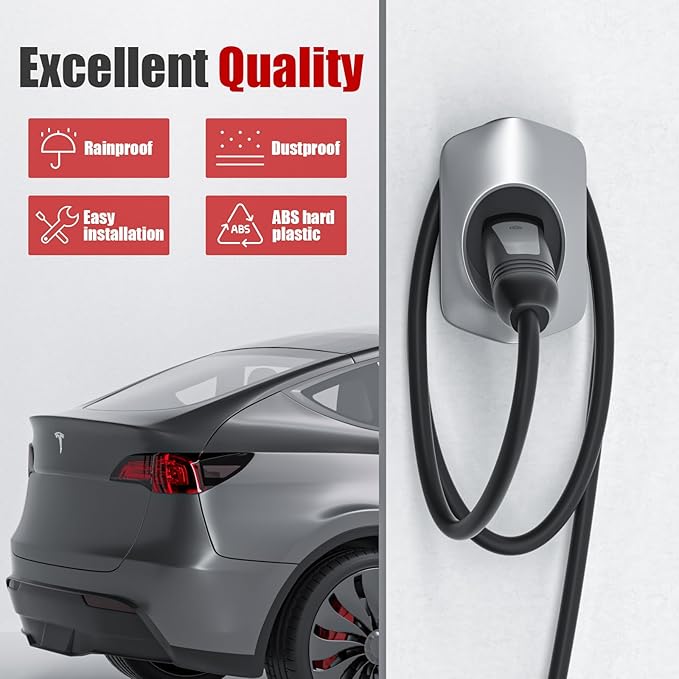 Tesla Charger Holder, Car Tesla Charging Cable Organizer | Nozzle-Holster Dock| Wall Mount| Screws| NACS| Silver-| Electric Vehicle Holder & Wallbox Accessories for Tesla Owners