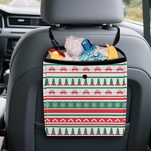 Car Trash Can Hanging Trash Bin Leak-Proof Collapsible Car Garbage Bag, Car Accessories 2 Gal Large Capacity Multipurpose Storage Container, Ugly Christmas Pattern